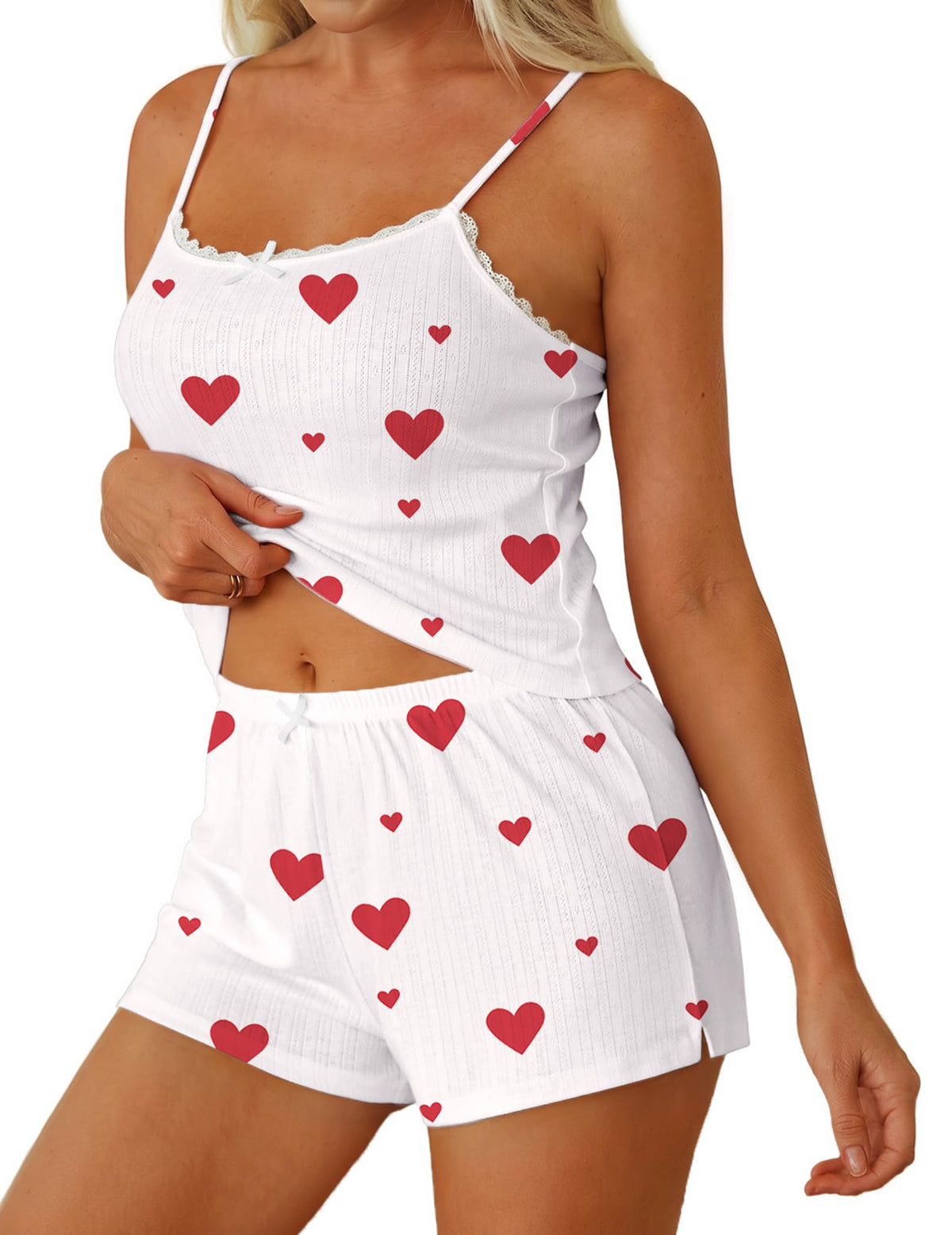 Ekouaer Women Pajama Sets 2 Piece Cami Sleepwear Lace Sexy Lingerie Cute Pj