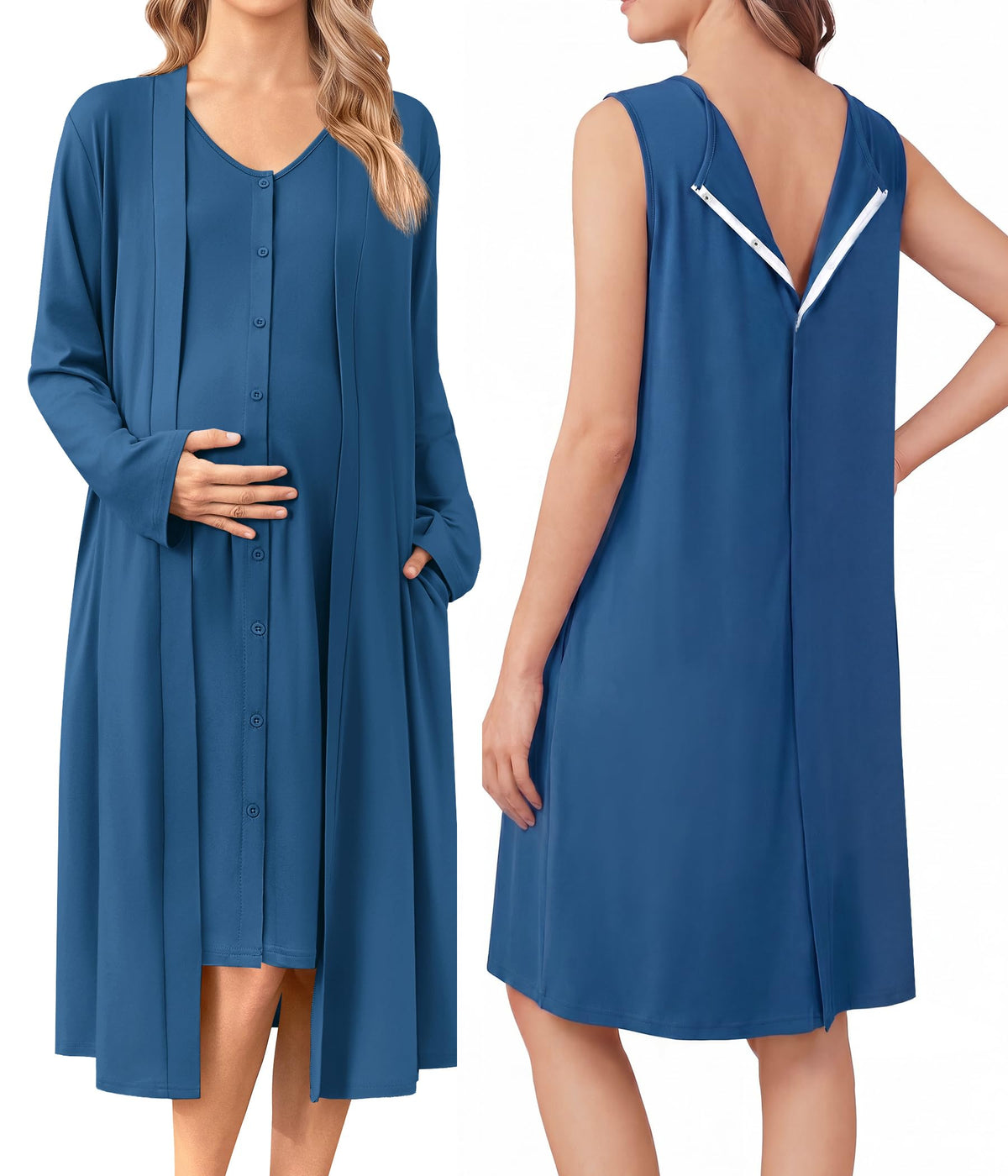 Ekouaer Labor and Delivery Gown and Robe Set for Hospital Nursing Nightgown