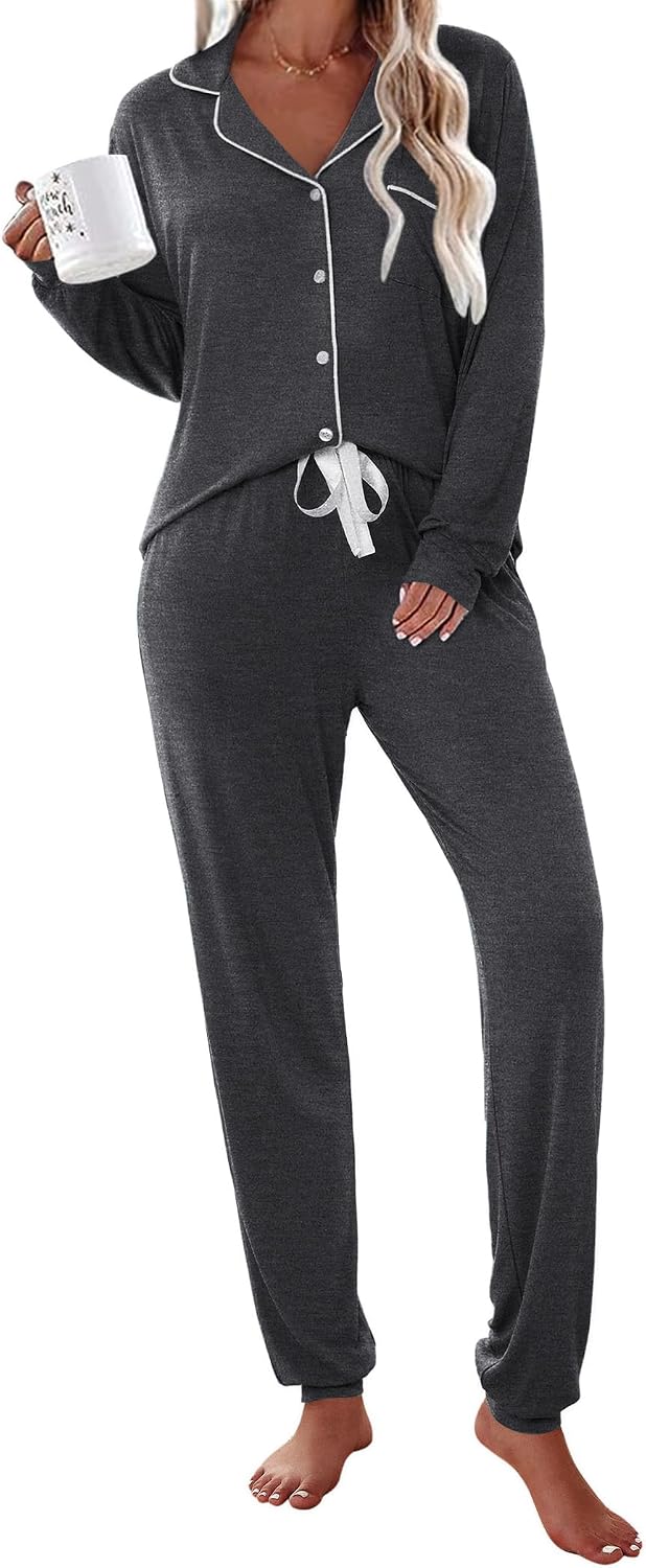 Ekouaer Pajamas Set Long Sleeve Sleepwear Womens Button Down Soft Pjs
