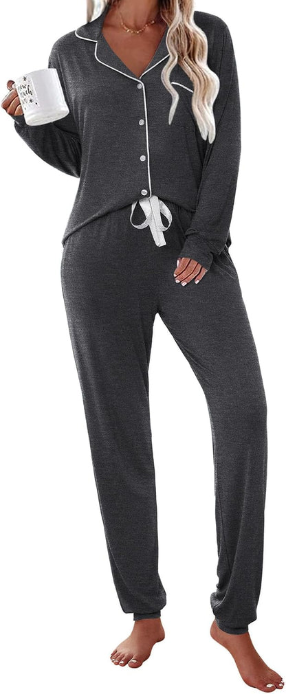 Ekouaer Pajamas Set Long Sleeve Sleepwear Womens Button Down Soft Pjs