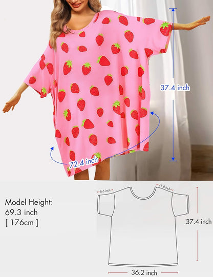 KFUBUO Plus Size Nightgowns for Women Oversized Sleep Tshirts Dress Short Sleeves Sleepwear With Pocket Fit S-5XL