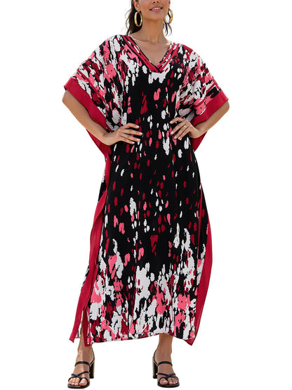 NFVNKJ Plus Size Mumu Dresses for Women - Boho Batwing Sleeve Caftan with Side Slits, Long Moo Moo Nightgown & Beach Cover Up