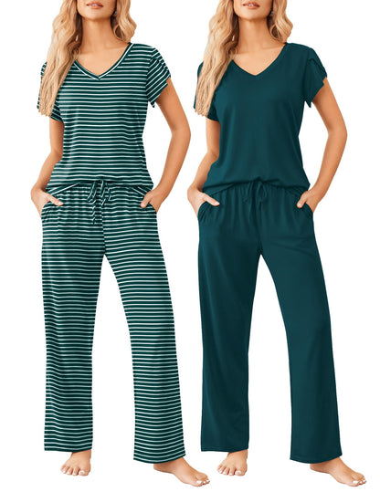 Ekouaer 2 Pack Womens Pajama Set Short Sleeve Sleepwear Soft Pjs Lounge Set