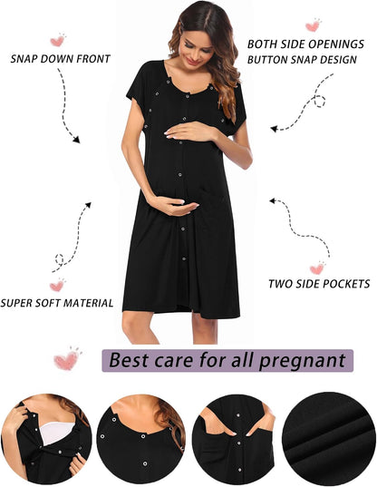 Ekouaer Labor Delivery Gown Nursing Braeastfeeding Dress Maternity Clothes