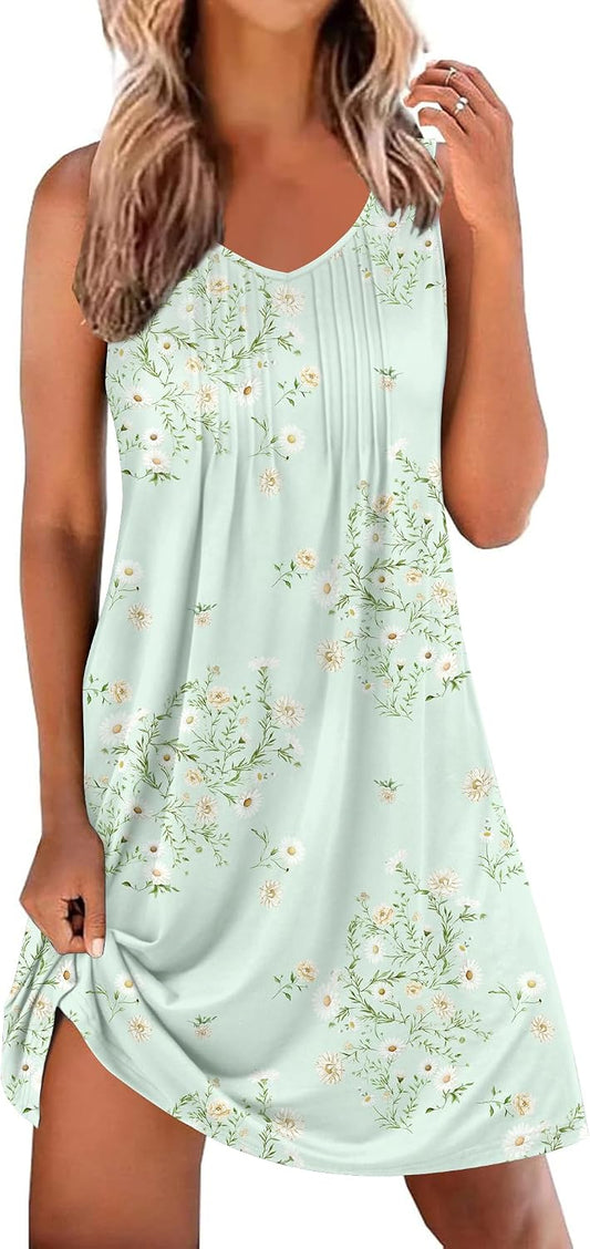 Ekouaer Cotton Nightgowns for Women Sleeveless Pleated Night Gown