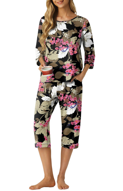 PrinStory Womens Pajama Sets Capri Pjs Soft Lounge Sets XS-4XL