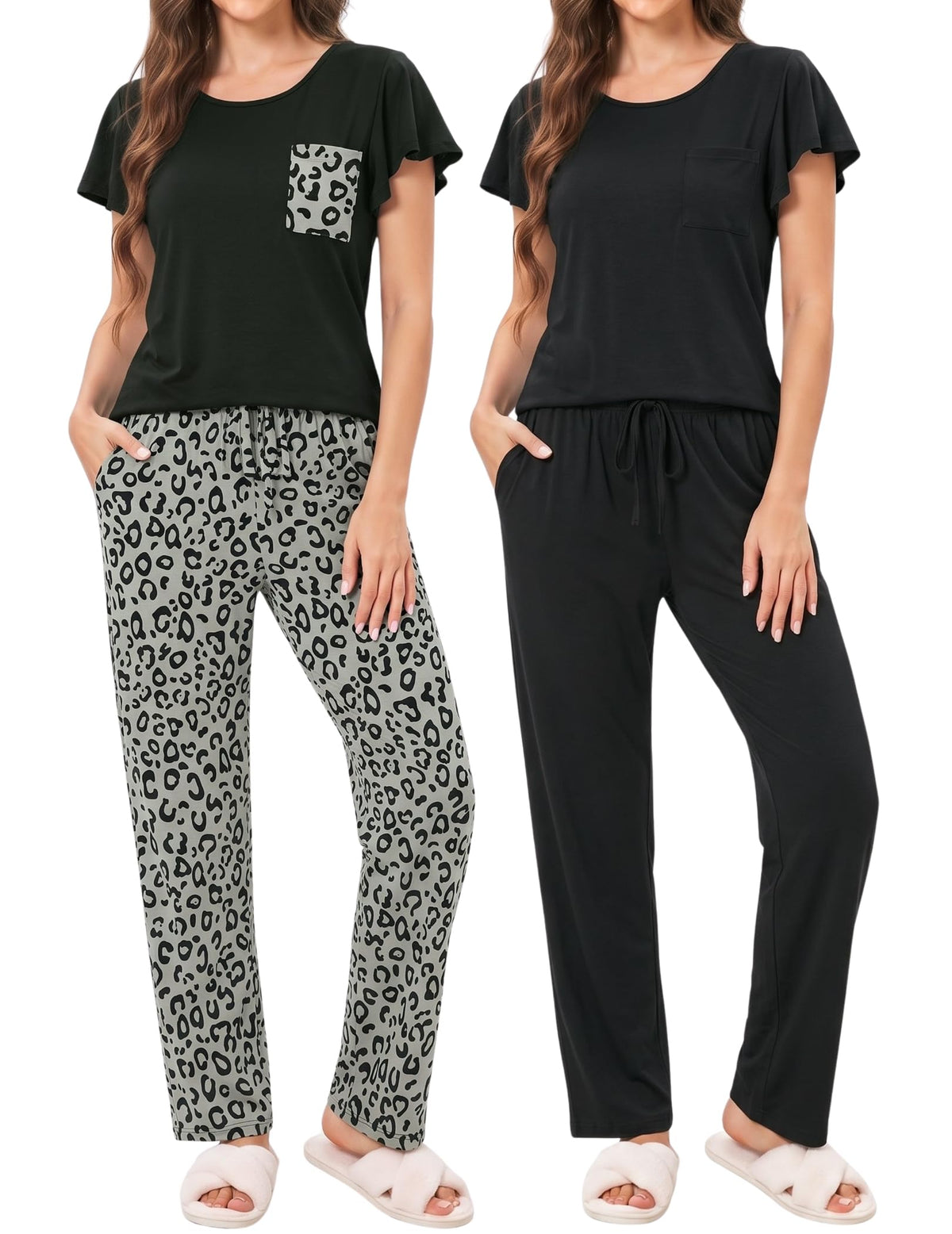 Ekouaer Pajamas for Women Set 2 Piece Comfy Loungewear, Lightweight Pjs Sleepwear, Short Sleeve Top & Long Pants with Pockets
