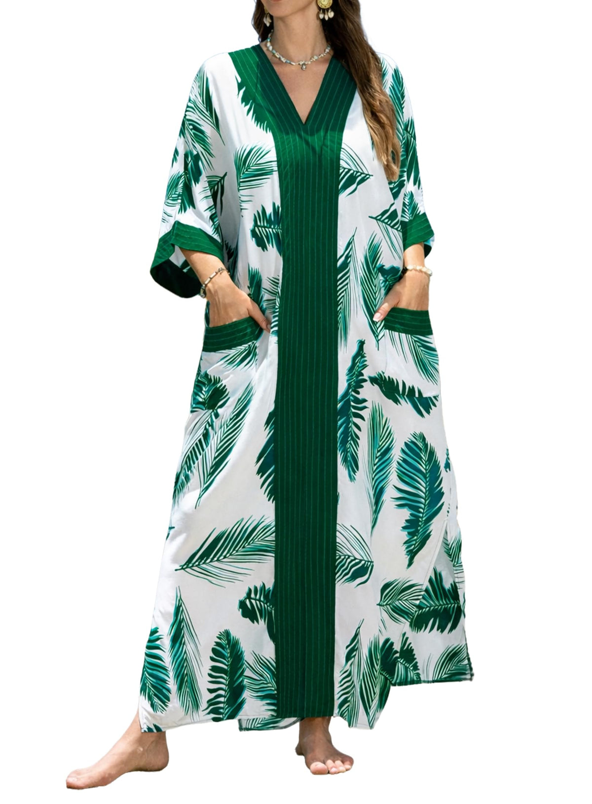 cthseie Women's Kaftan Dress Plus Size V-Neck Pocket Lightweight Swimwear Coverups Moomoo Nightgown Beach Loungewear