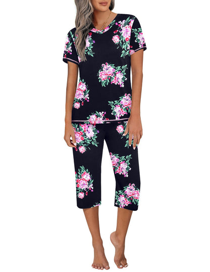 Ekouaer Women's Capri Pajama Sets Short Sleeve Two Piece Summer Lounge Sets