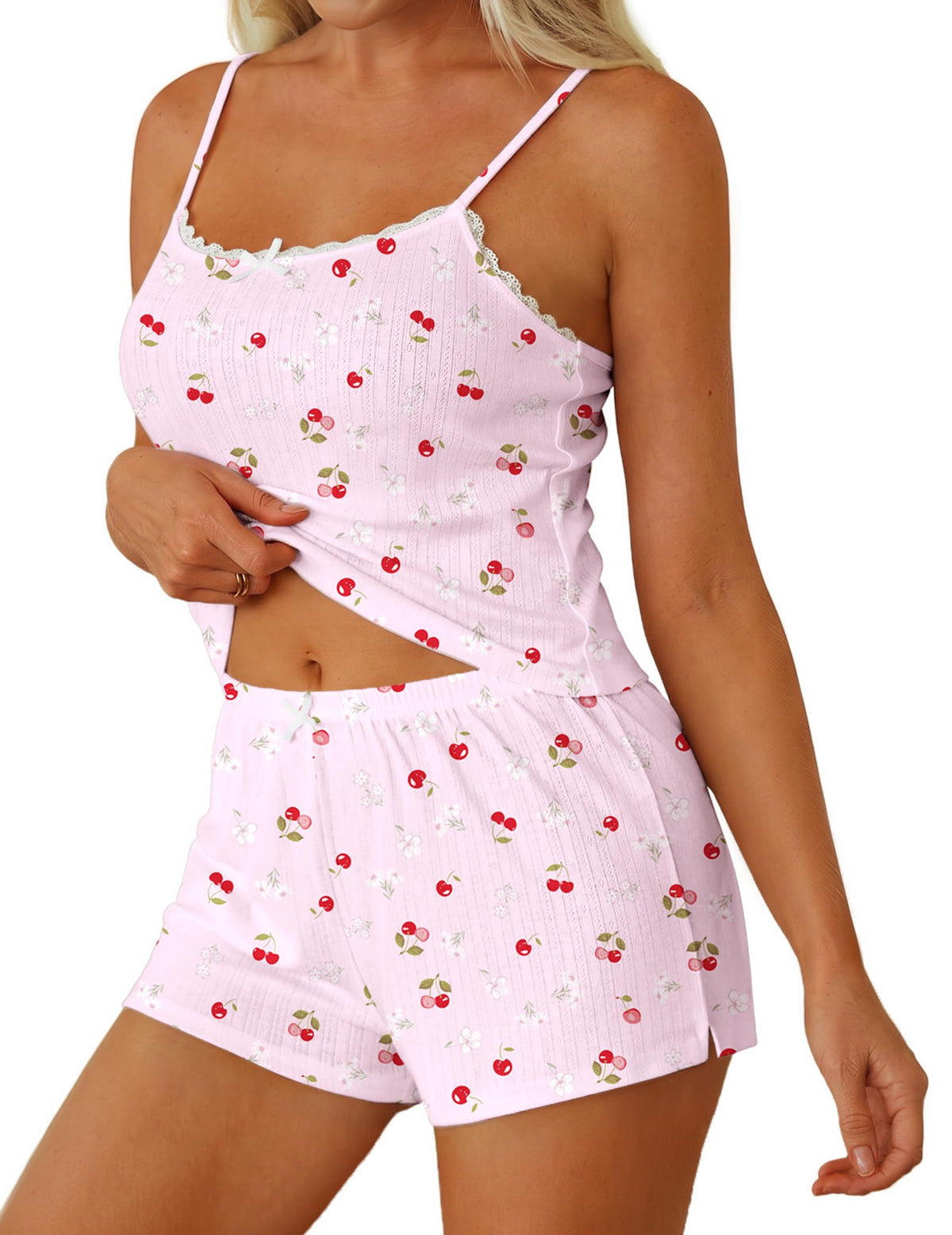 Ekouaer Women Pajama Sets 2 Piece Cami Sleepwear Lace Sexy Lingerie Cute Pj