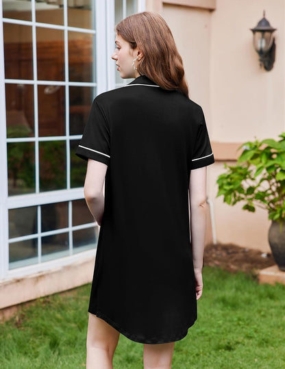 Ekouaer Nightgowns for Women Button Down Night Gowns Short Sleeve Sleepwear