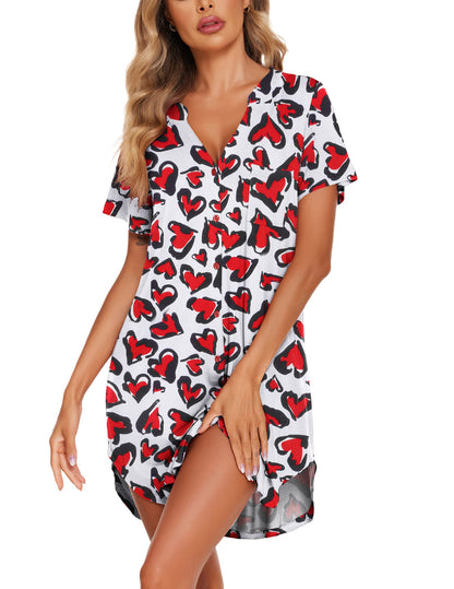 Ekouaer Nightgowns for Women Button Down Night Gown Short Sleeve Nightshirt