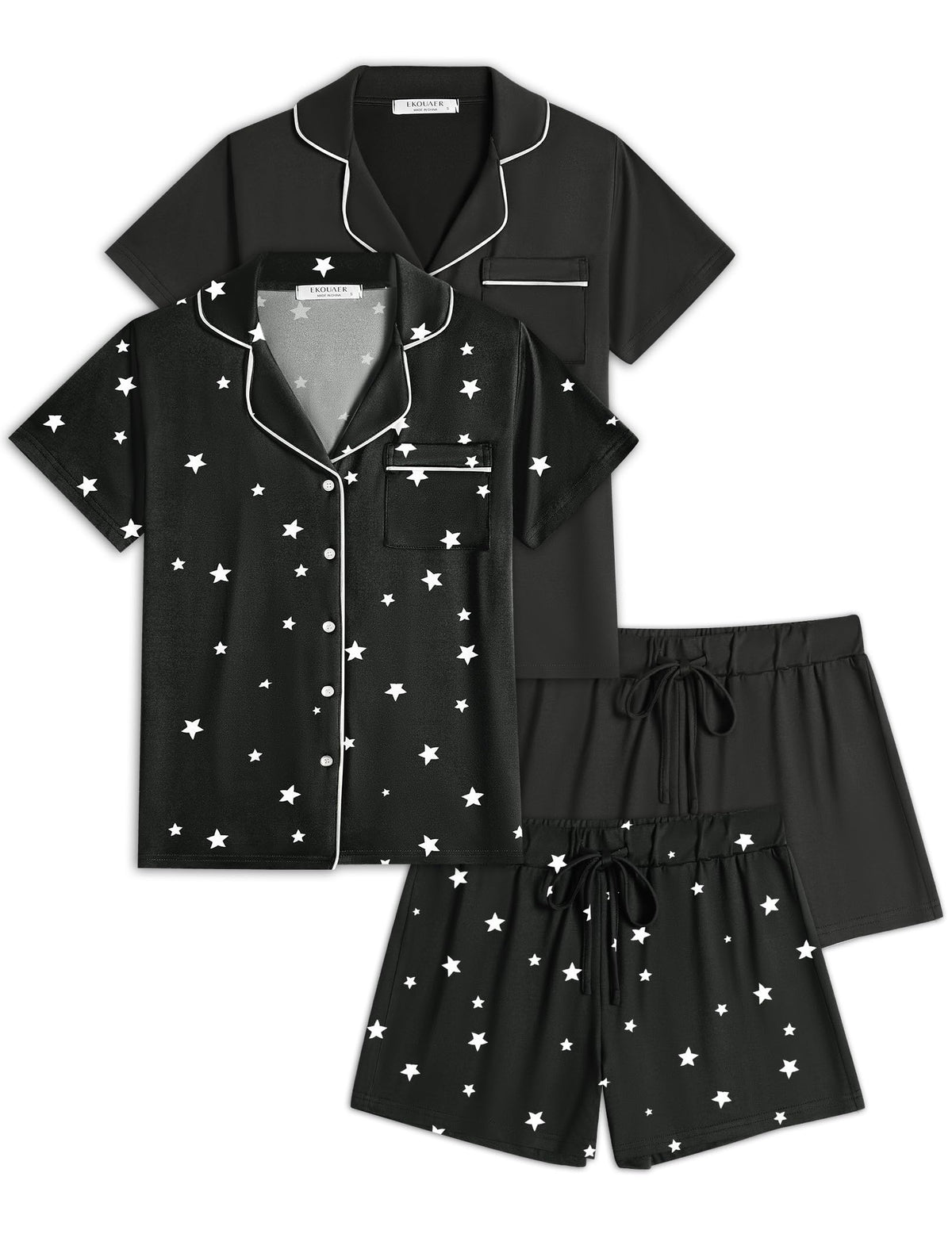 Ekouaer Womens Pajamas Set 2 Pack Button Down Summer Short Sleeve Pjs S-XXL