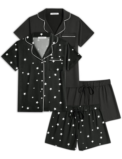 Ekouaer Womens Pajamas Set 2 Pack Button Down Summer Short Sleeve Pjs S-XXL