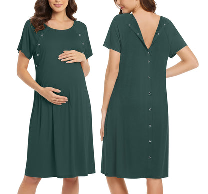 Ekouaer Women’s Nursing/Delivery/Labor/Hospital Nightdress Short Sleeve Maternity Nightgown with Button S-XXL