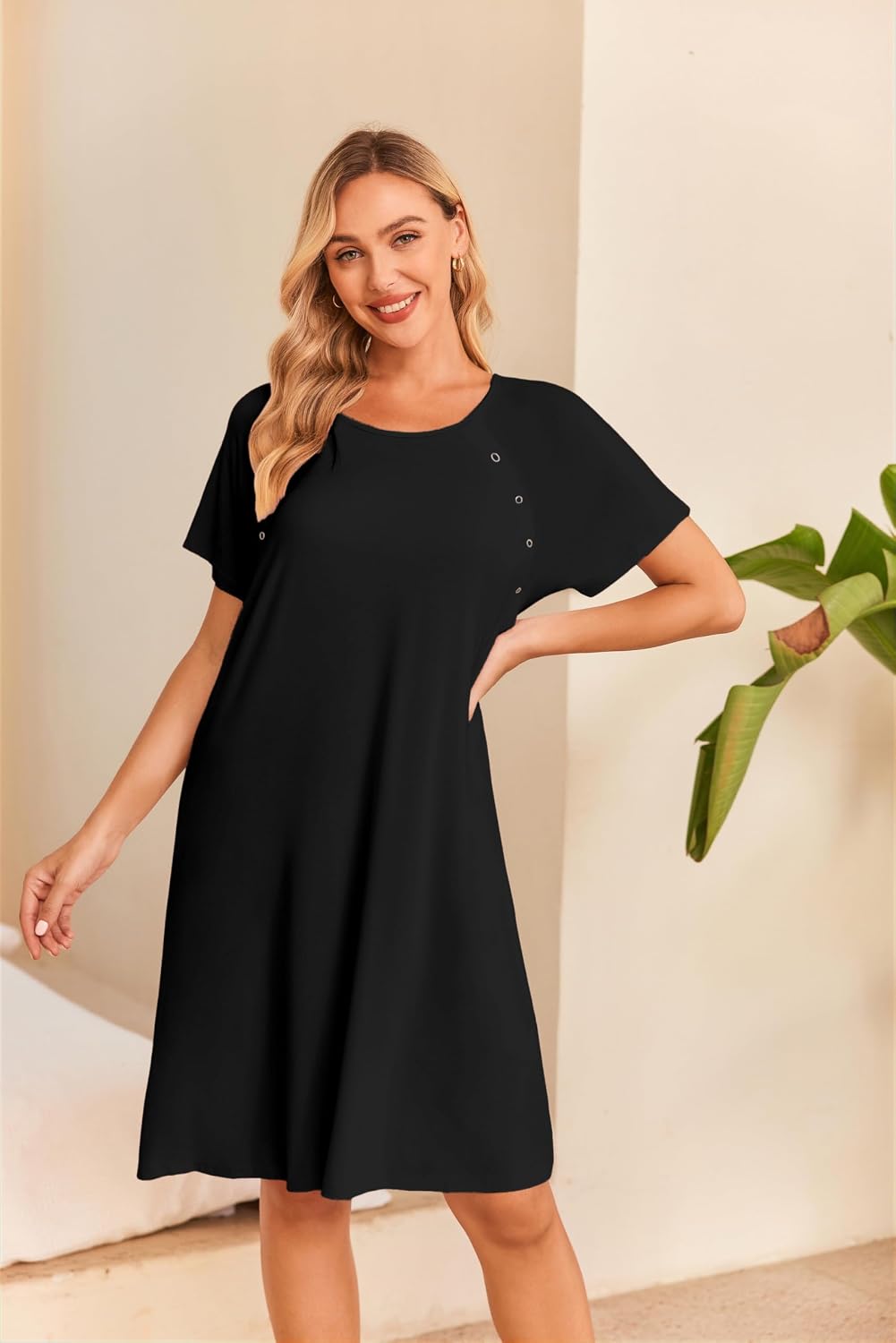 Ekouaer Women’s Nursing/Delivery/Labor/Hospital Nightdress Short Sleeve Maternity Nightgown with Button S-XXL
