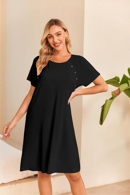 Ekouaer Women’s Nursing/Delivery/Labor/Hospital Nightdress Short Sleeve Maternity Nightgown with Button S-XXL