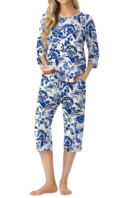 PrinStory Womens Pajama Sets Capri Pjs Soft Lounge Sets XS-4XL