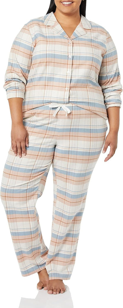 Amazon Essentials Women's Flannel Long-Sleeve Button Front Shirt and Pant Pajama Set