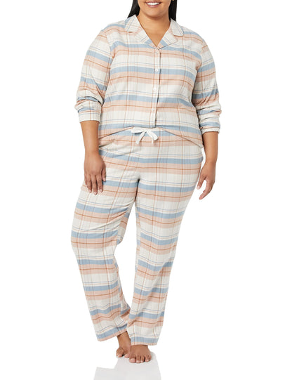 Amazon Essentials Women's Flannel Long-Sleeve Button Front Shirt and Pant Pajama Set