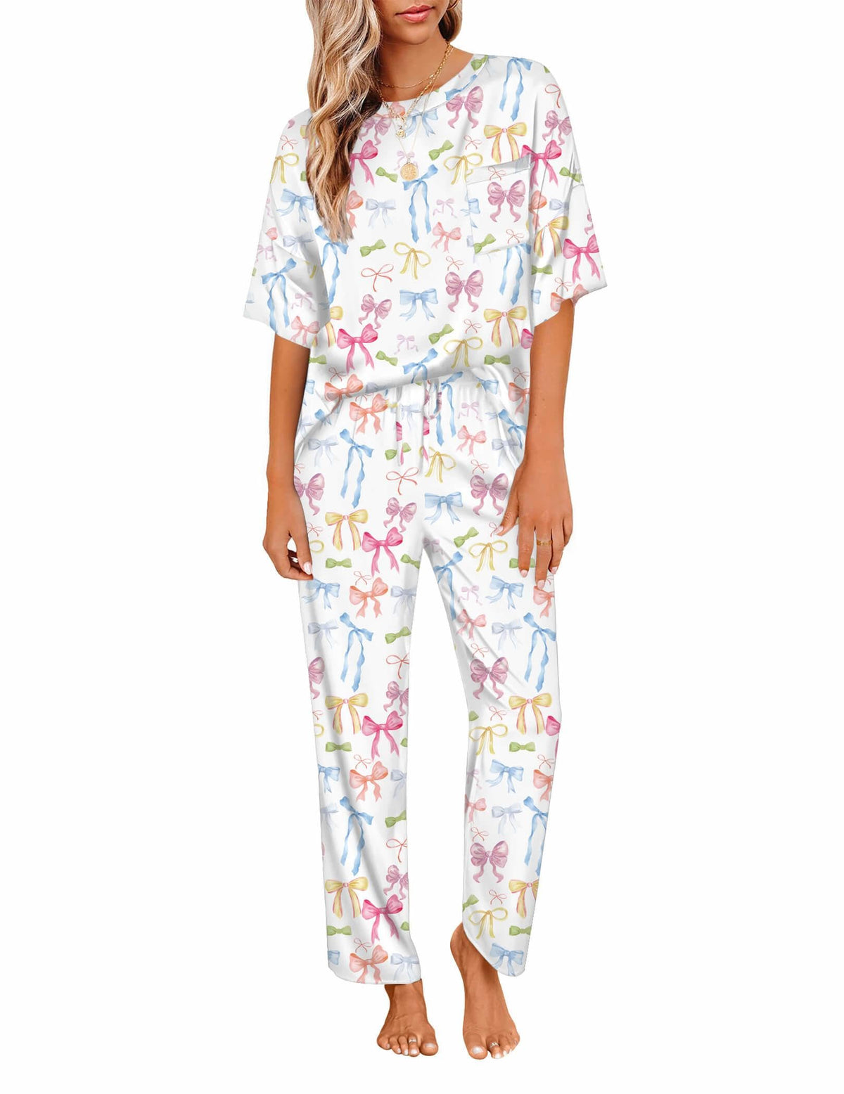 Ekouaer Pajamas for Women Set Silky Satin 2 Piece Lounge Sets with Pockets