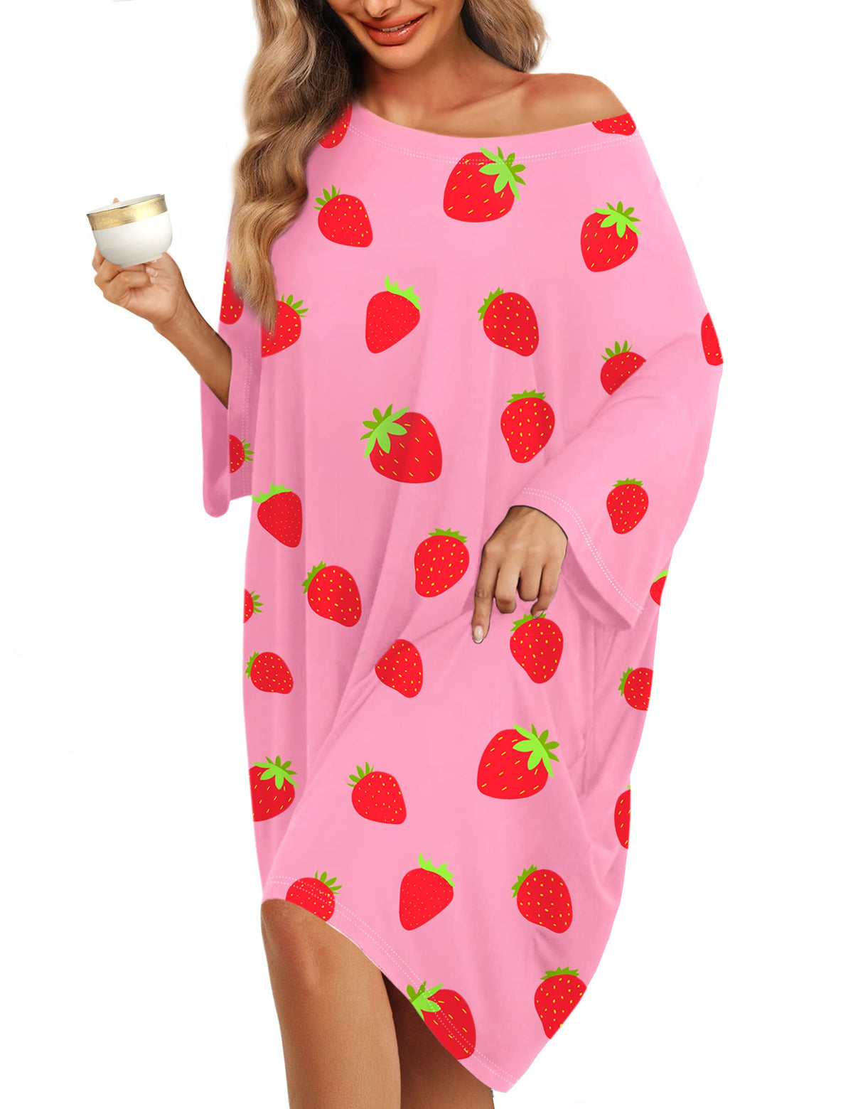 KFUBUO Plus Size Nightgowns for Women Oversized Sleep Tshirts Dress Short Sleeves Sleepwear With Pocket Fit S-5XL