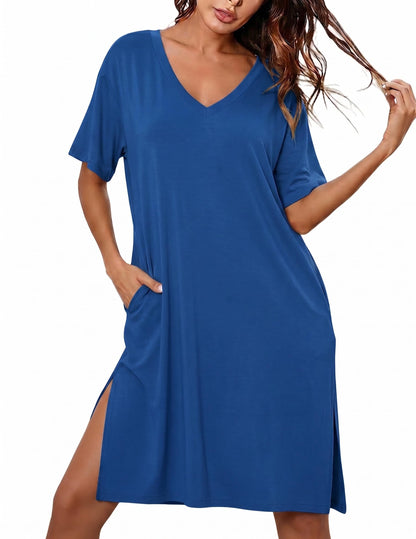 Ekouaer Womens Plus Size Nightgown Bamboo Viscose Short Sleeve Sleepshirt