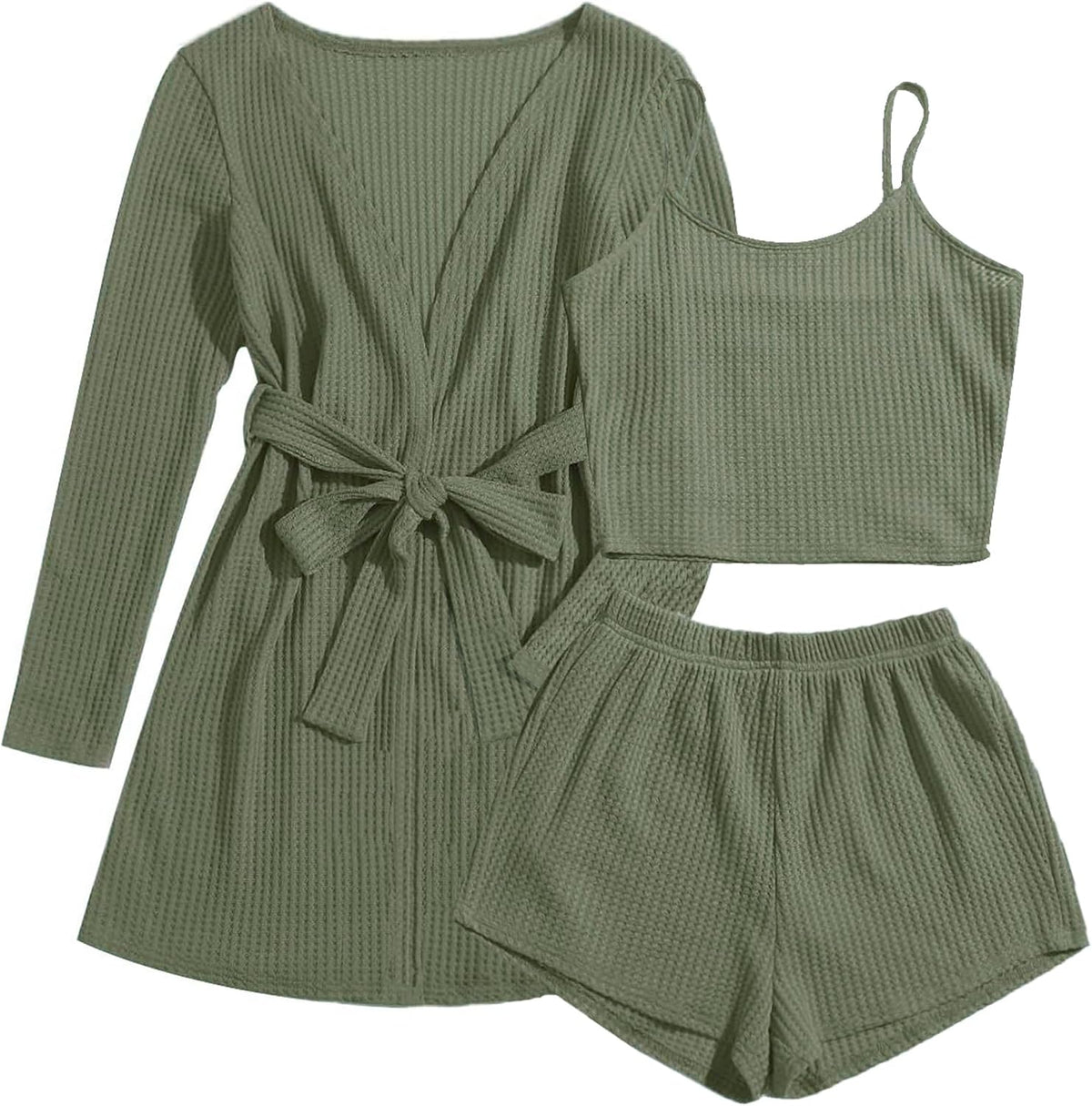 Ekouaer Pajamas for Women Set 3 Piece Soft Waffle Knit Loungewear Outfit