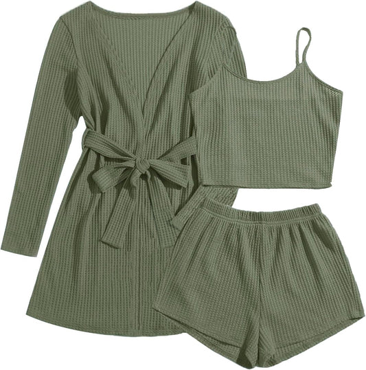 Ekouaer Pajamas for Women Set 3 Piece Soft Waffle Knit Loungewear Outfit