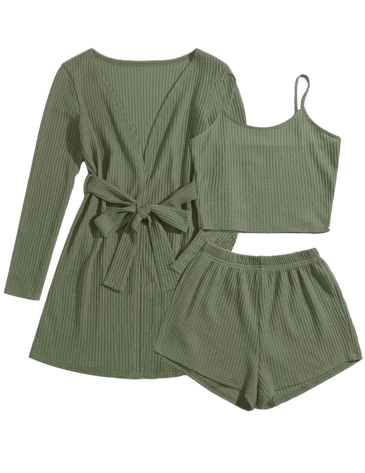 Ekouaer Pajamas for Women Set 3 Piece Soft Waffle Knit Loungewear Outfit