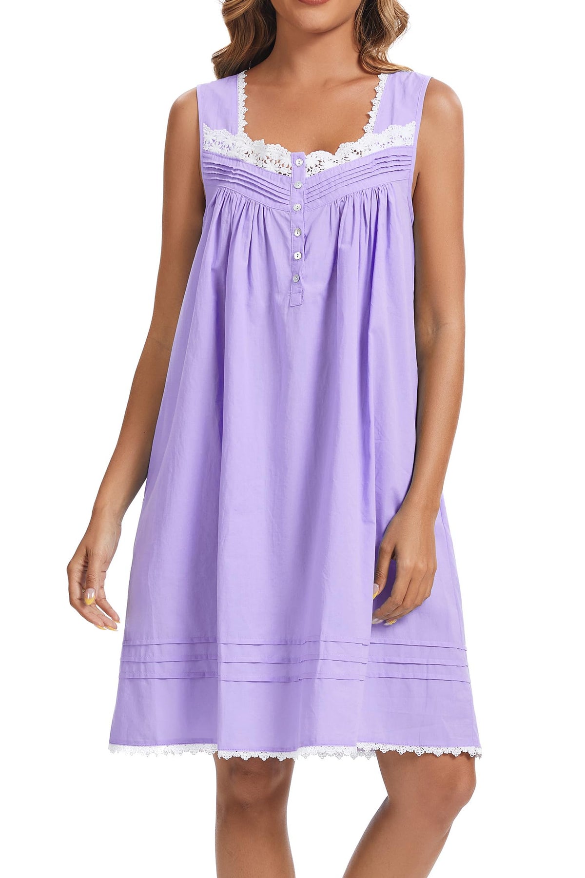 AVIIER 100% Cotton Nightgowns for Women Sleeveless Night Gown with Pockets