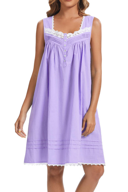 AVIIER 100% Cotton Nightgowns for Women Sleeveless Night Gown with Pockets