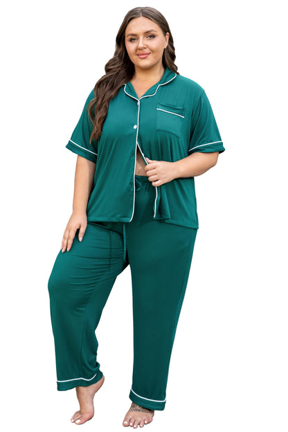 Vozanet Women's Plus Size Pajamas Button Down Shirt and Pants Soft Lounge Sets Bride Nighty Bottom with Pockets 1x to 5x