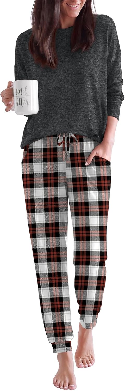 Ekouaer Pajamas for Women Set 2 Piece Long Sleeve Pjs Casual Lounge Sets