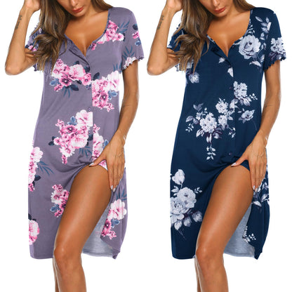 Ekouaer 2 Pack Nightgowns for Women Button Down Sleepshirts Night Gowns