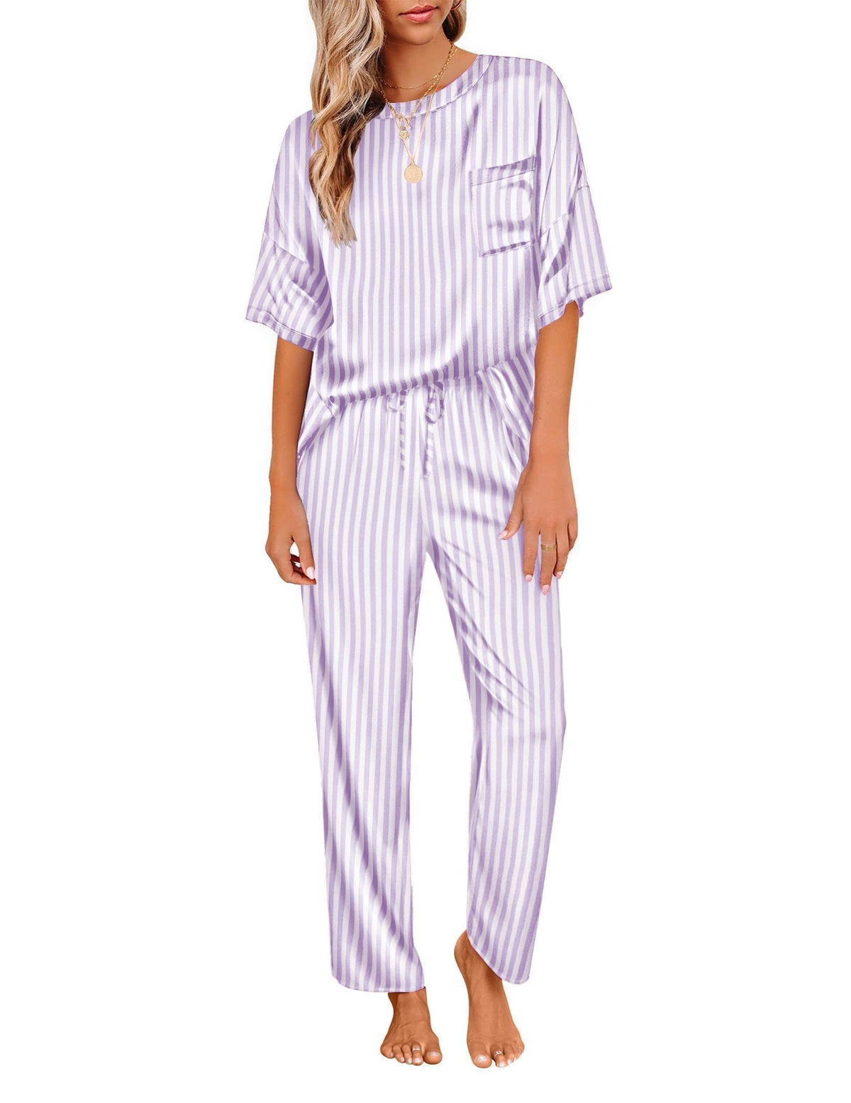 Ekouaer Pajamas for Women Set Silky Satin 2 Piece Lounge Sets with Pockets