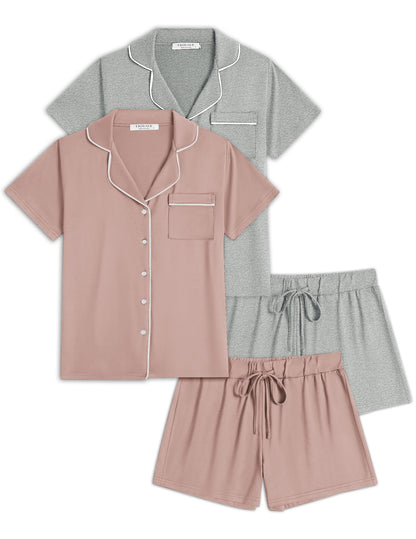 Ekouaer Womens Pajamas Set 2 Pack Button Down Summer Short Sleeve Pjs S-XXL
