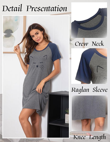 Ekouaer Nightgowns for Women Short Sleeve Night Dress Printed Sleepwear
