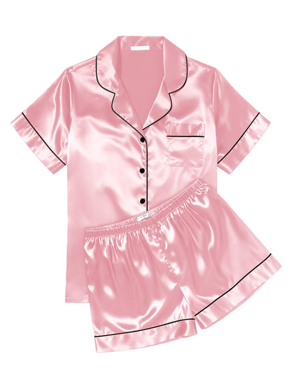 Ekouaer Womens Silk Satin Pajama Sets Soft Short Sleeve Button Up Sleepwear