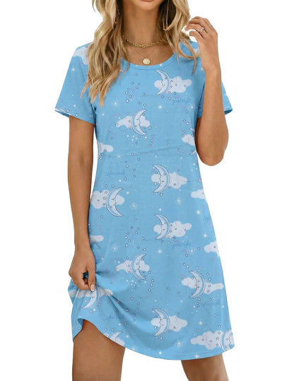 Ekouaer Nightgowns for Women Short Sleeve Night Dress Printed Sleepwear
