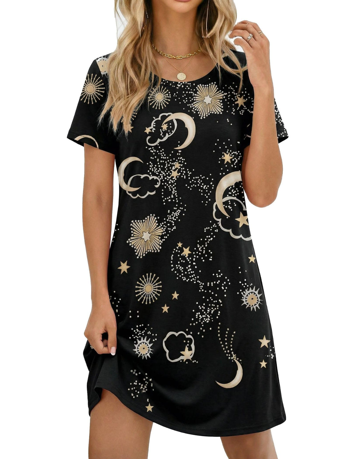Ekouaer Nightgowns for Women Short Sleeve Night Dress Printed Sleepwear