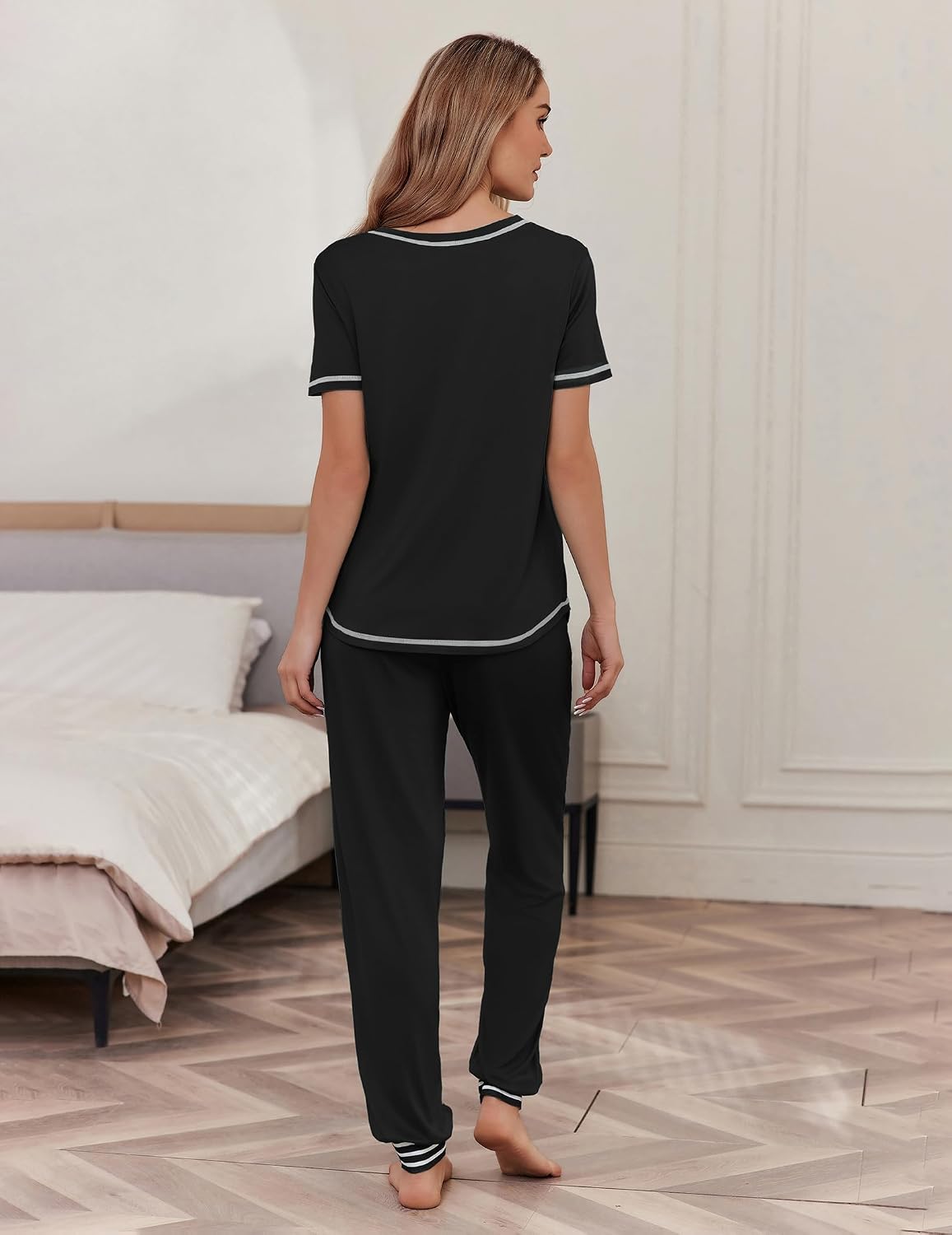 Ekouaer Womens Pajama Sets Short Sleeve Lounge Set 2 Piece Long Pants Pjs