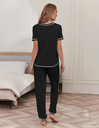 Ekouaer Womens Pajama Sets Short Sleeve Lounge Set 2 Piece Long Pants Pjs