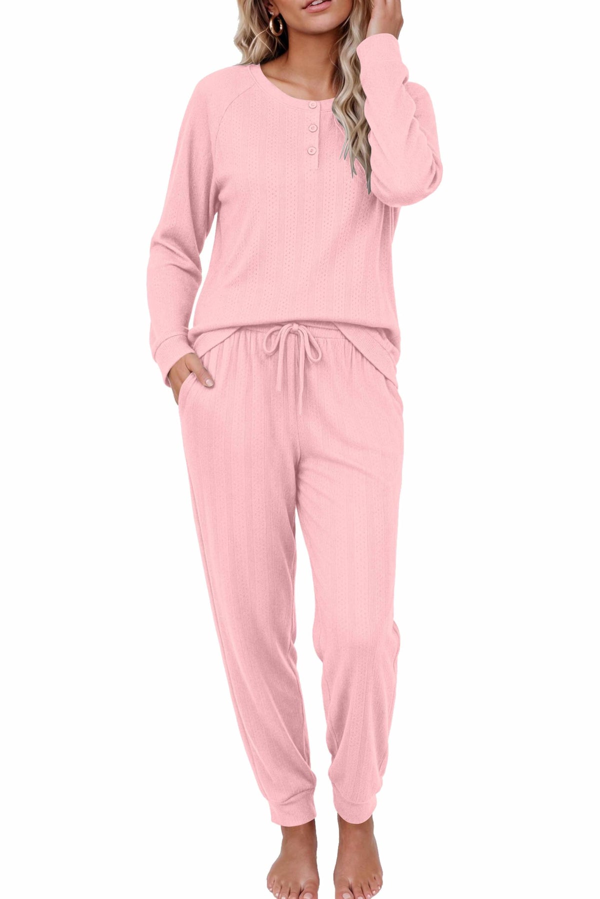 Ekouaer Pajamas Womens 2 Piece Long Sleeve Top and Jogger Pants Lounge Set