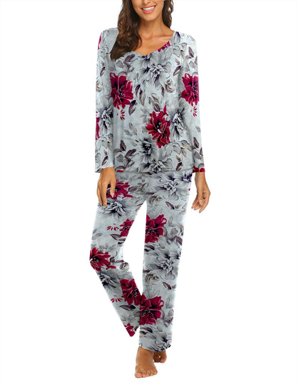 Ekouaer Pajamas for Women Set Long Sleeve Pleated Top and Pants Loungewear