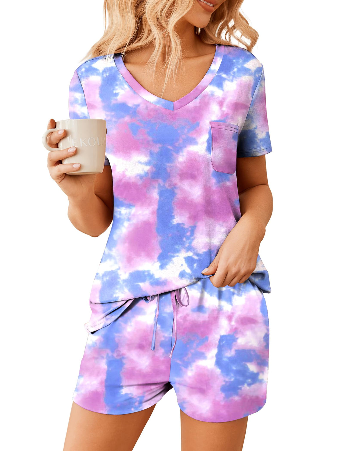 Ekouaer Womens Pajama Sets Shorts Soft 2 Piece Lounge Set with Chest Pocket