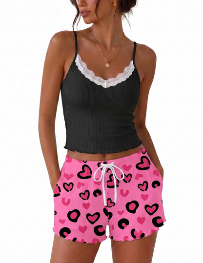 Ekouaer Womens Lace Cami Pajama Lingerie Sets 2 Piece Shorts with Pockets