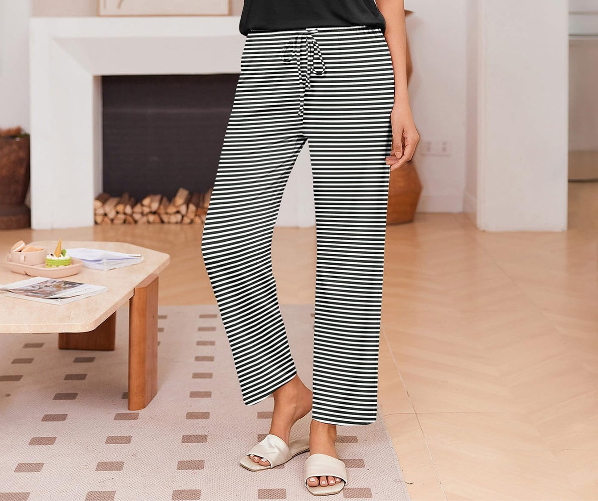 Ekouaer Womens Pajamas Sets Round Neck Pjs Loose Lounge Sets Sleepwear