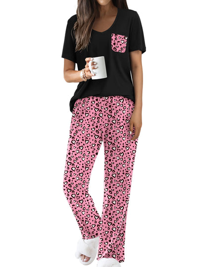 Ekouaer Pajama Sets for Women 2 Piece Short Sleeve Pj V Neck Chest Pocket
