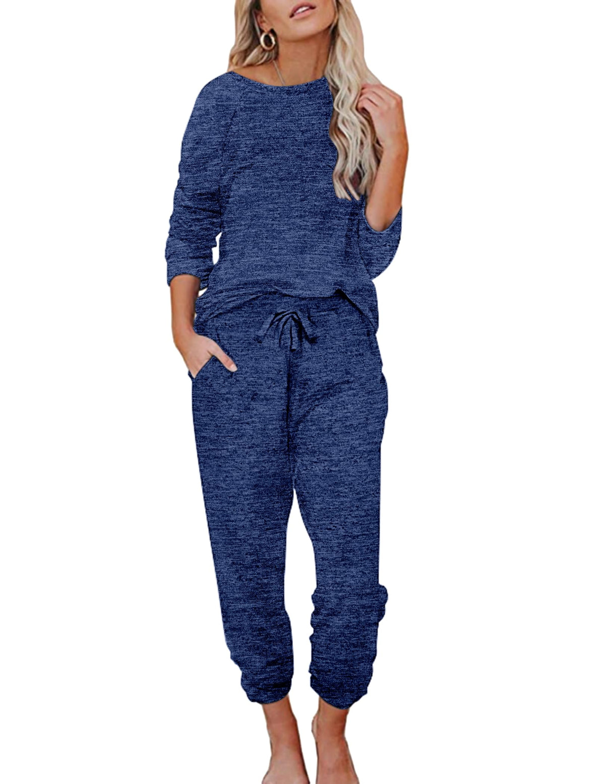 Ekouaer Womens Pajamas Set Long Sleeve Loungewear Soft Joggers with Pockets